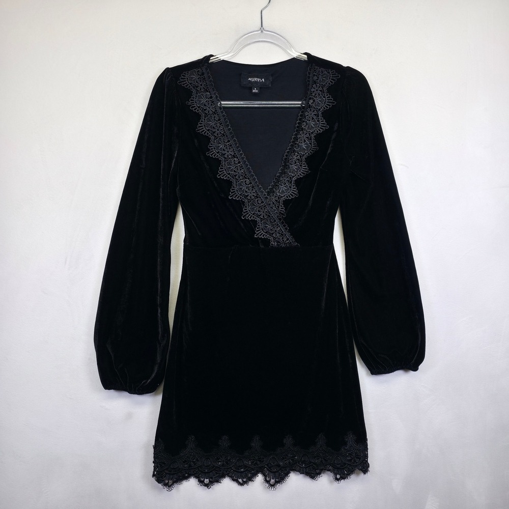 4SISNNA Velvet Lace Dress Womens S Black Gothic Romantic Dark WhimsigothY2K - Picture 2 of 16